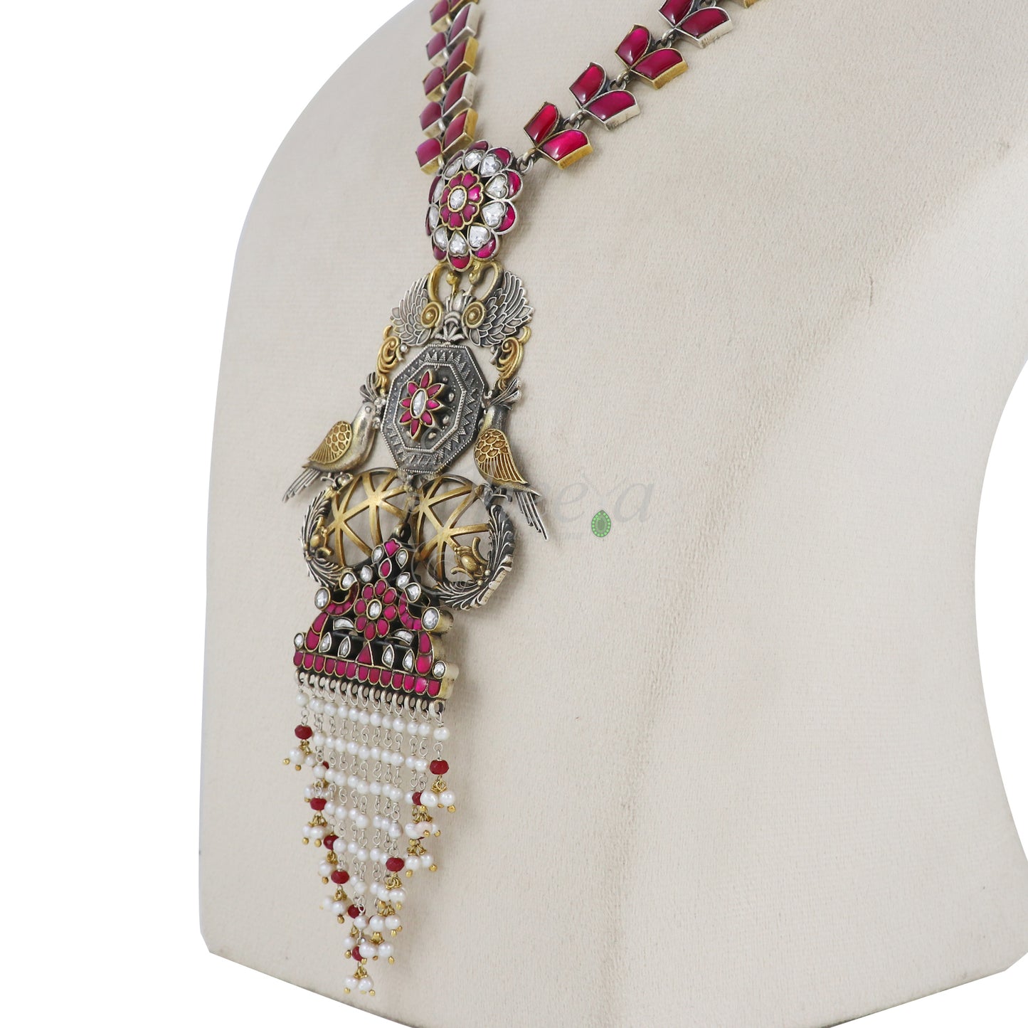 Peacock Swan Red & White Necklace image 3