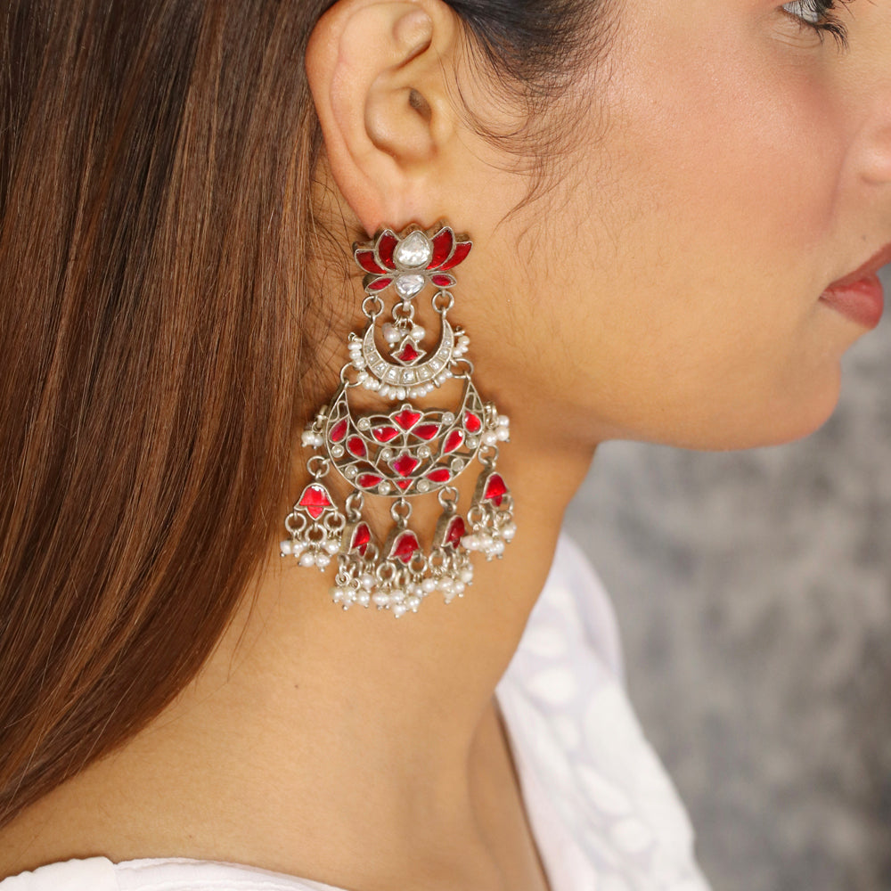 White and Red Chandelier Drop Earrings image 0