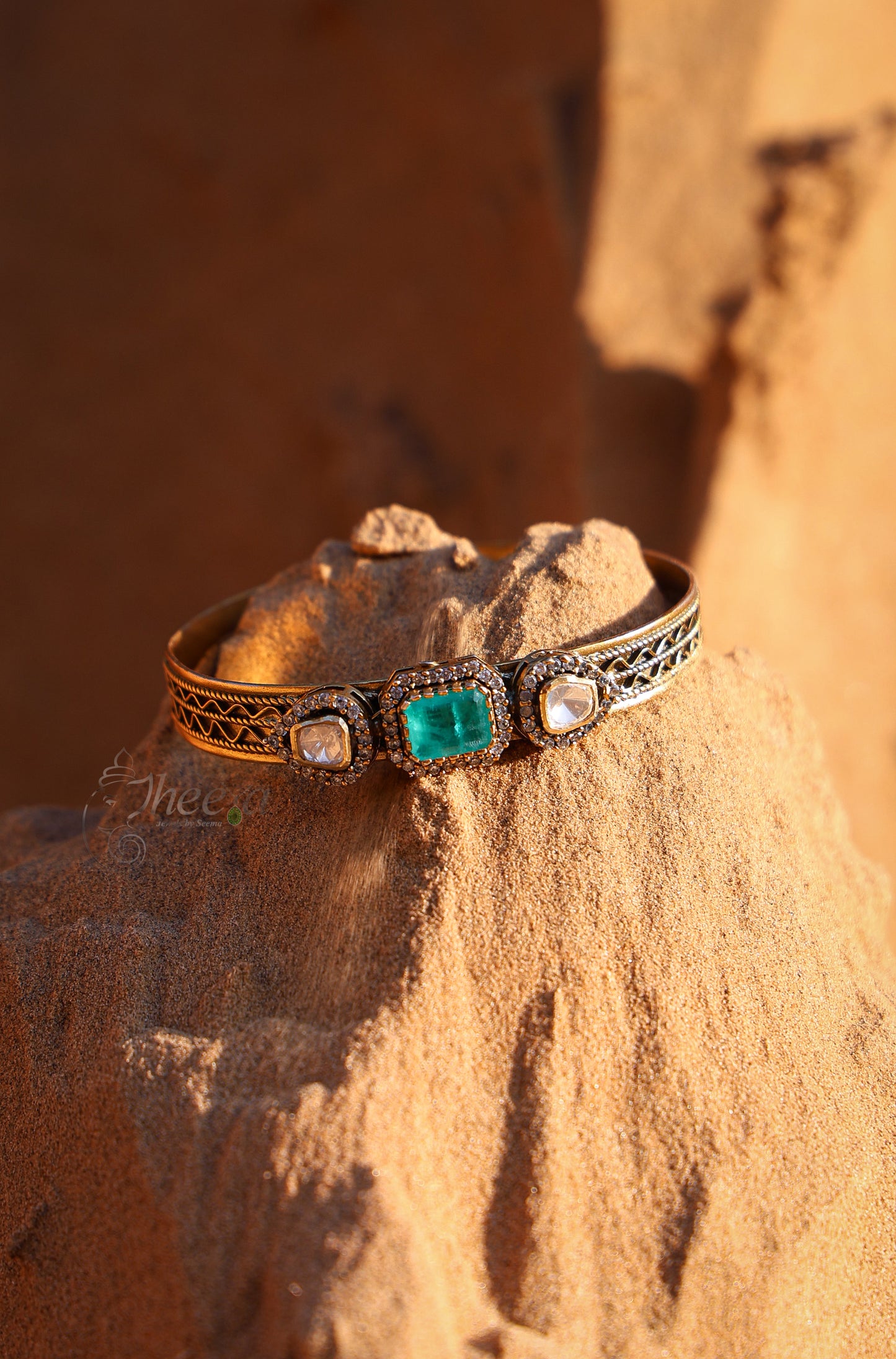 white and green moissanaite bangle