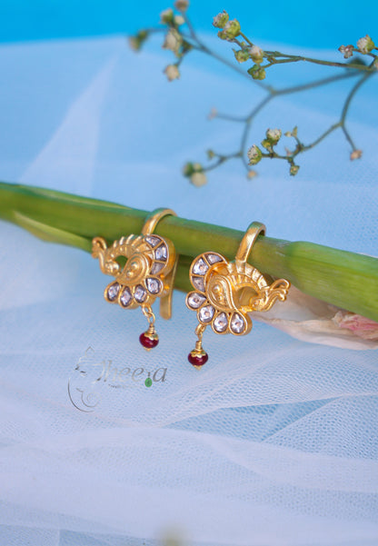 White stone peacock with red bead bugadi