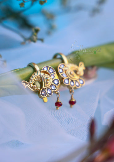 White stone peacock with red bead bugadi