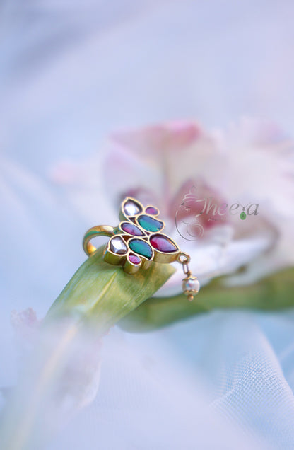 Red n green butterfly with pearl drop