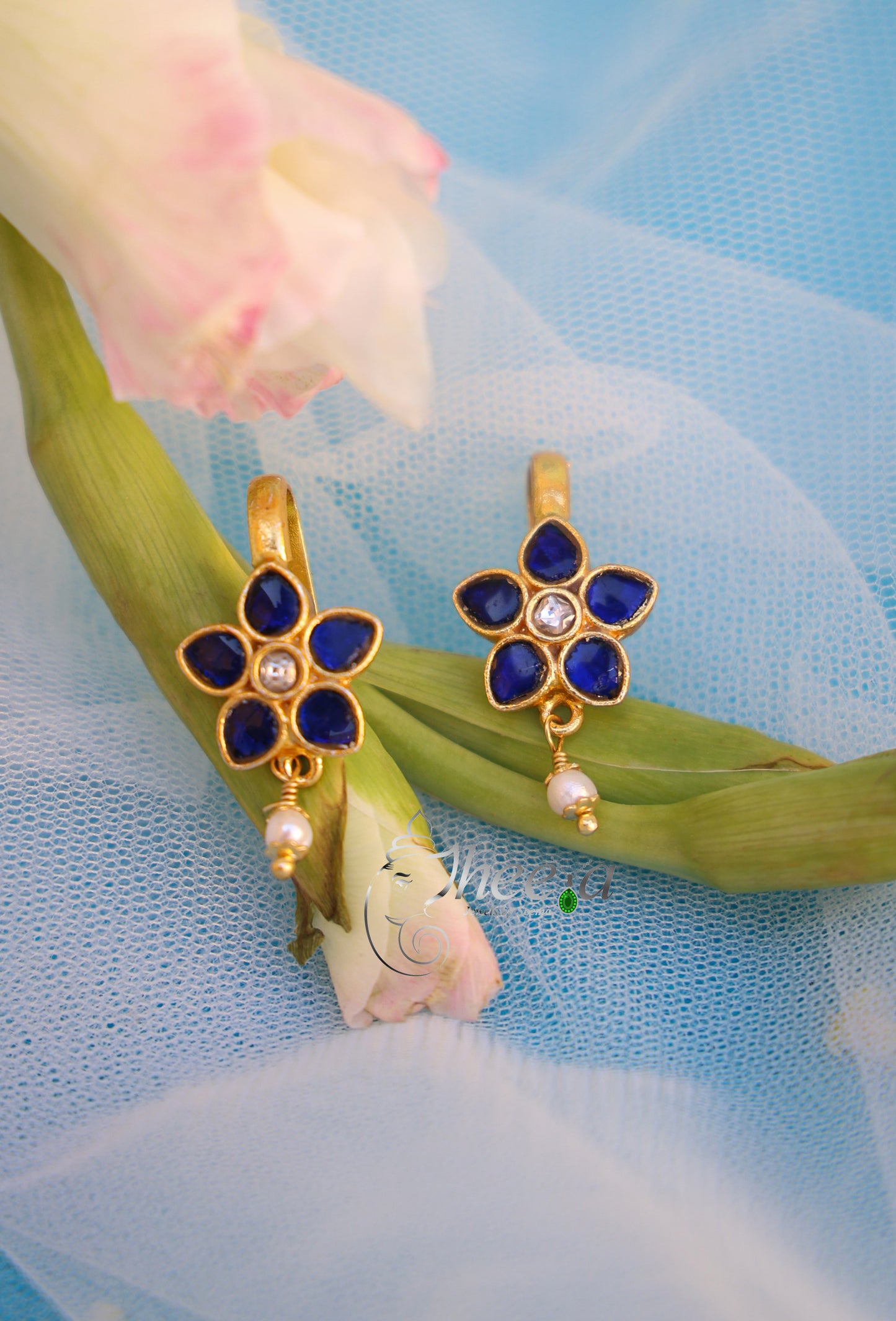 small blue flower bugadi with drop