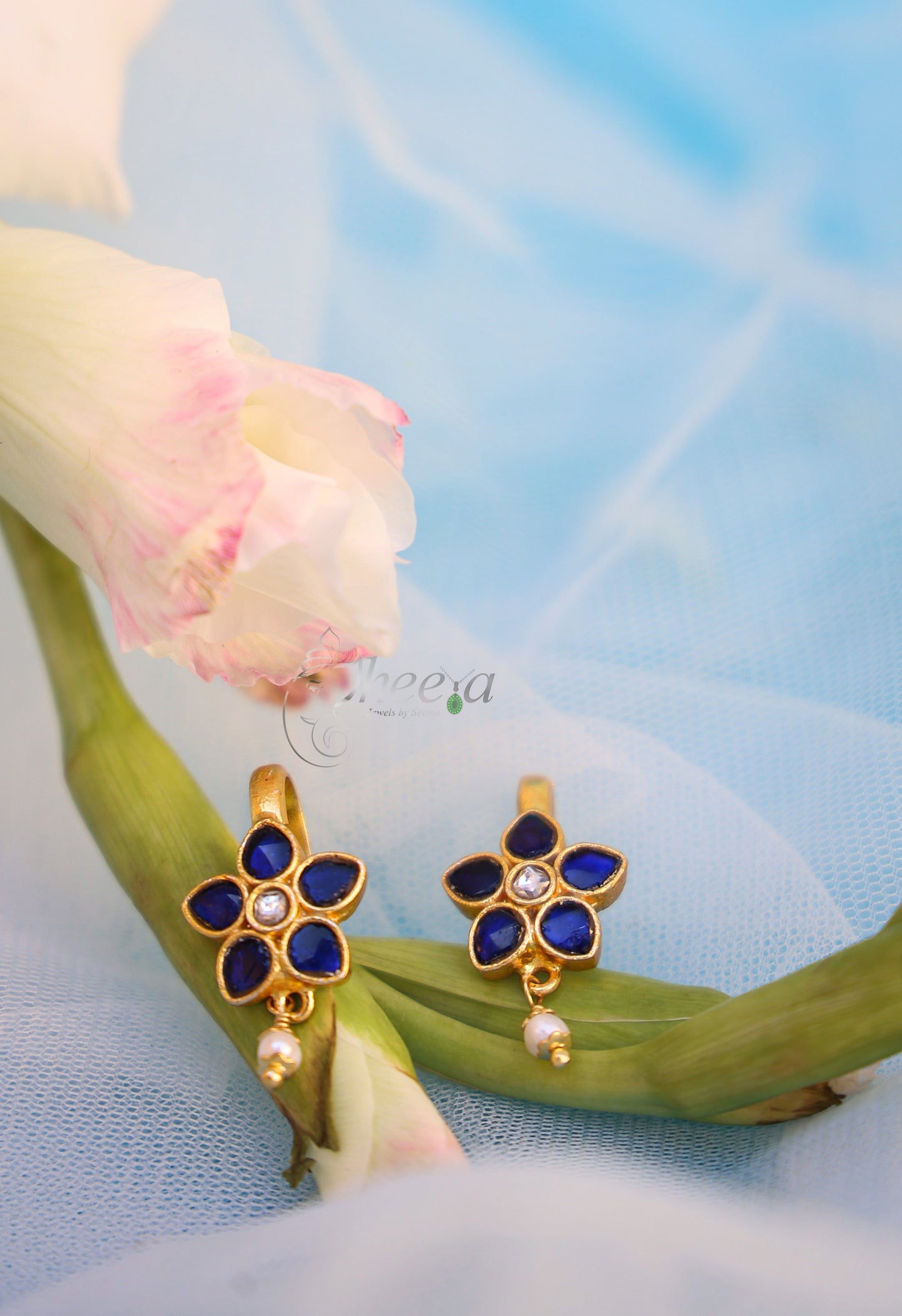 small blue flower bugadi with drop