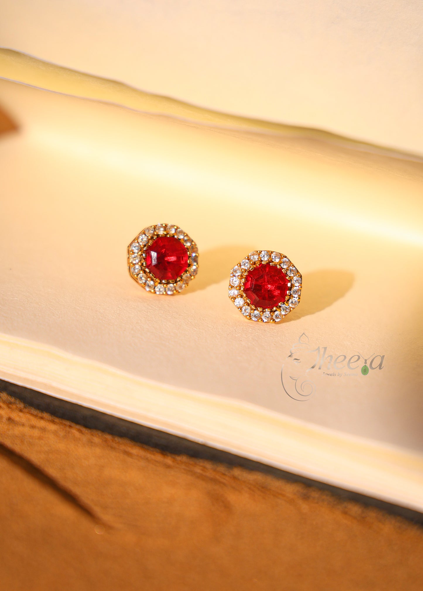 Small Red Stud with moissanaite