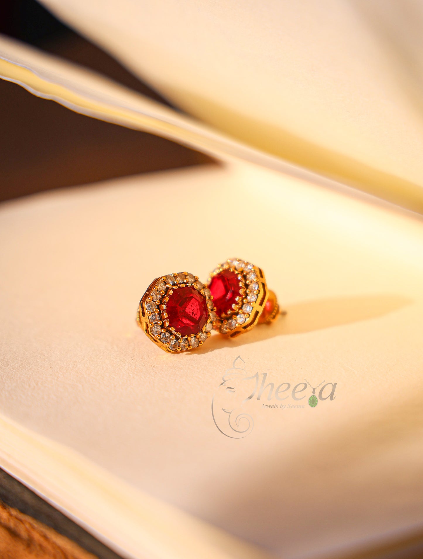 Small Red Stud with moissanaite