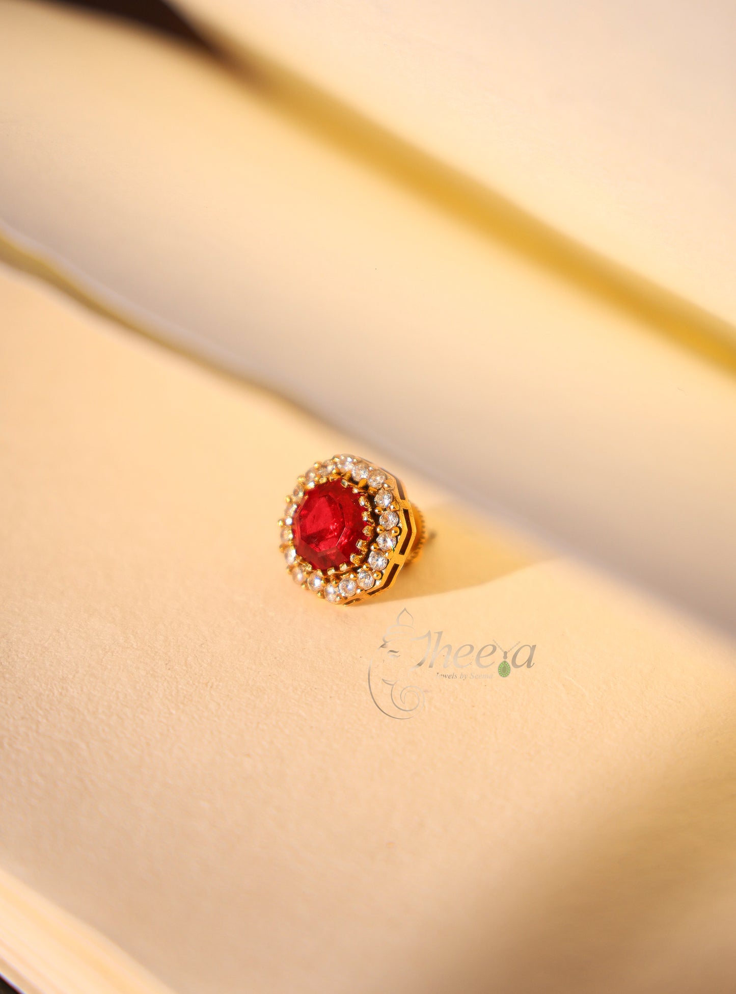 Small Red Stud with moissanaite