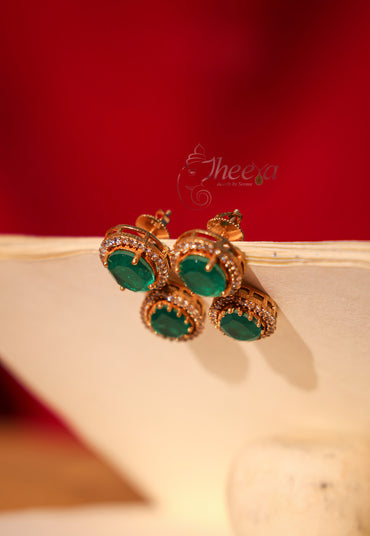 Green stud with green drop moissnaite earring