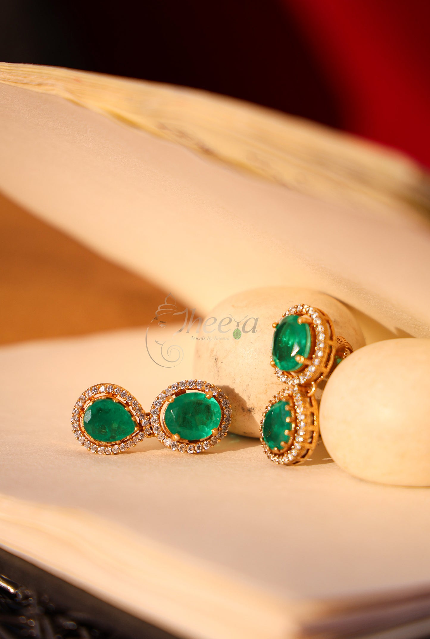 Green stud with green drop moissnaite earring