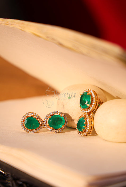 Green stud with green drop moissnaite earring