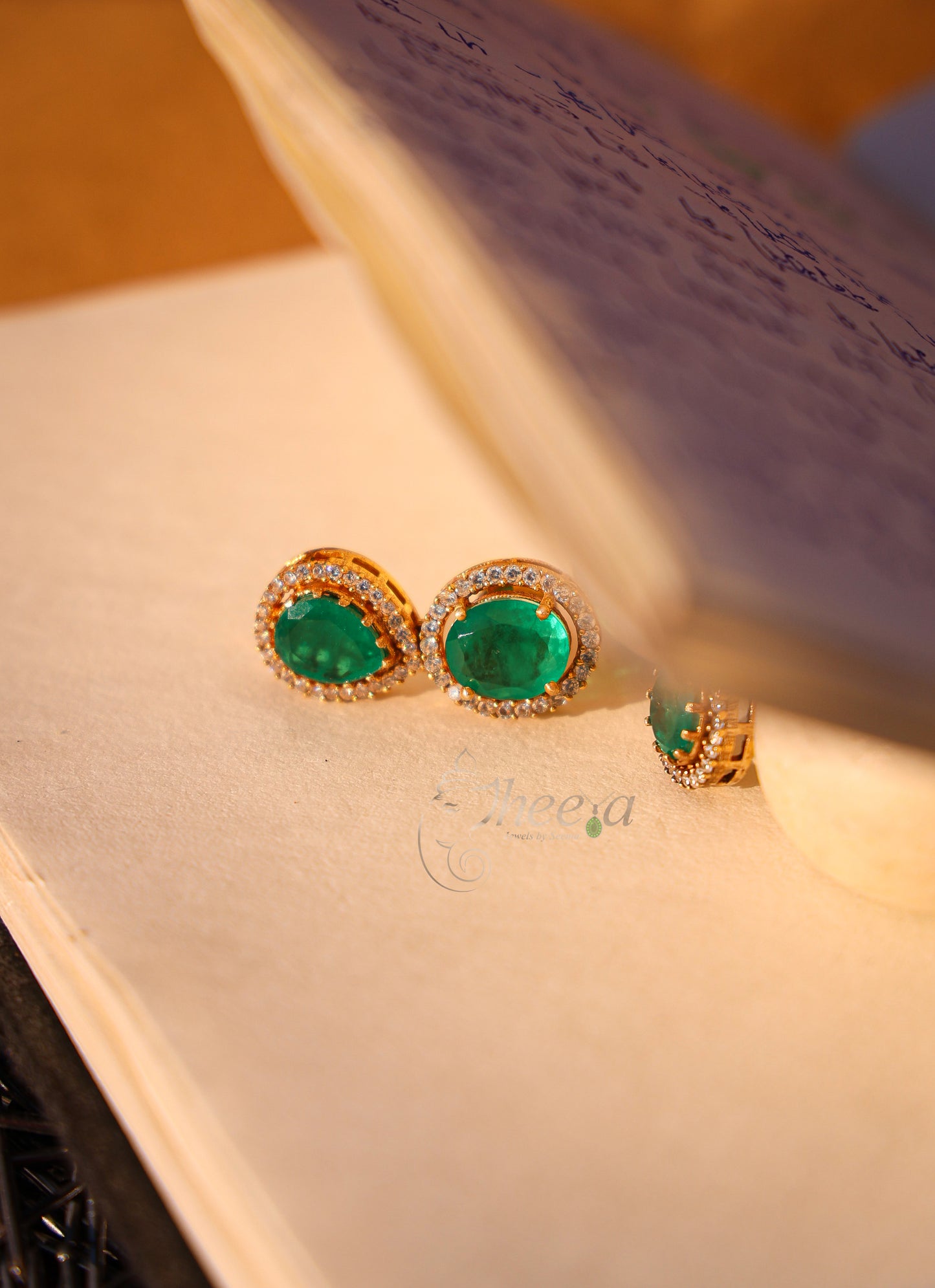 Green stud with green drop moissnaite earring