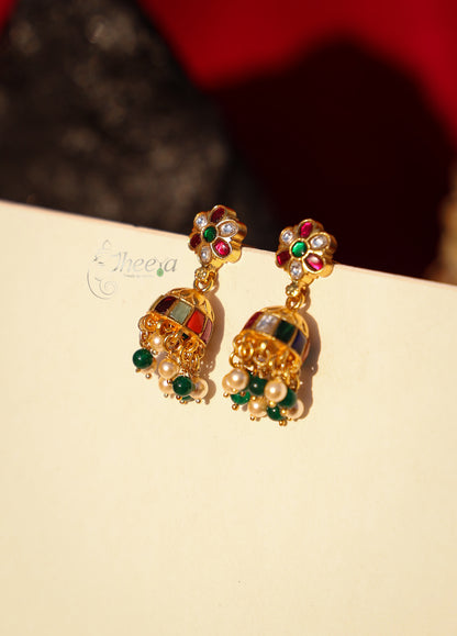 Multi Colour Jadao Kundan Jhumka