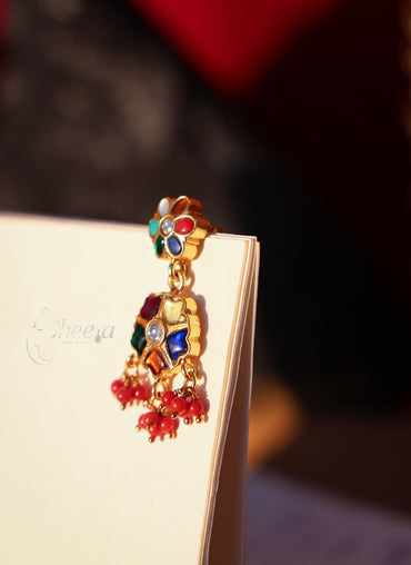 Multi Color Jadao Kundan flower Drop earrings