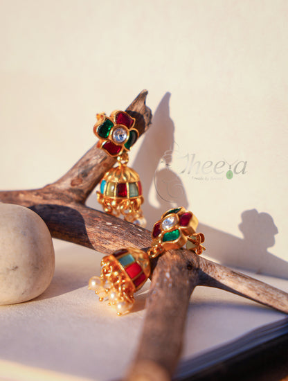 Multi color Jadao kundan Jhumka
