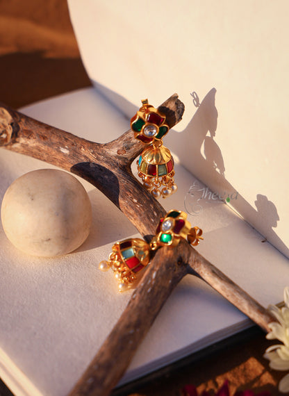 Multi color Jadao kundan Jhumka