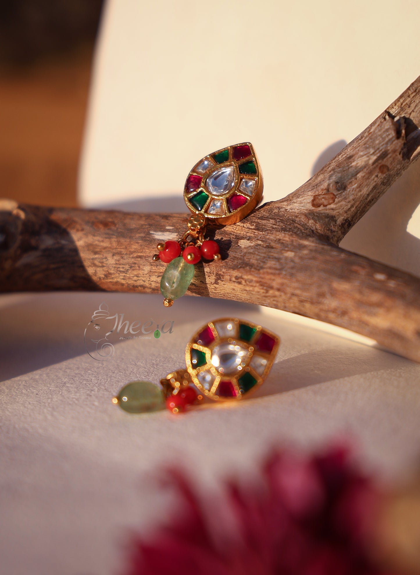 Multi Color Tear Drop with green bead