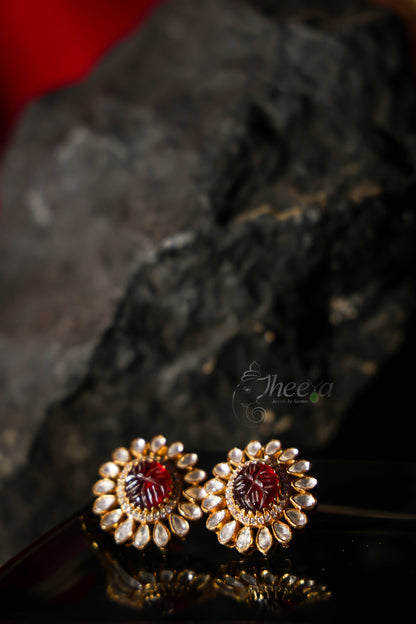 Carved Red with moissanite studs
