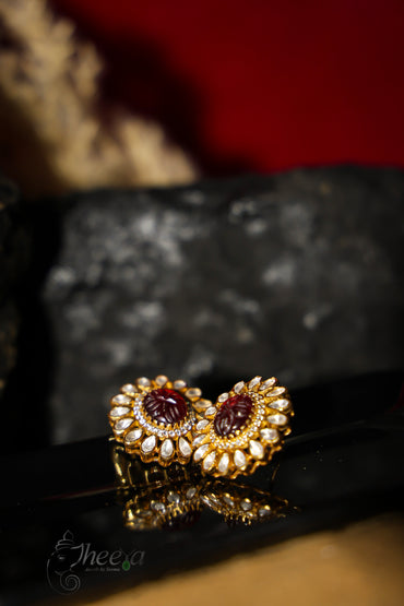 Carved Red with moissanite studs