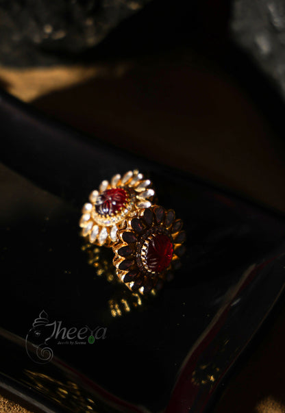 Carved Red with moissanite studs