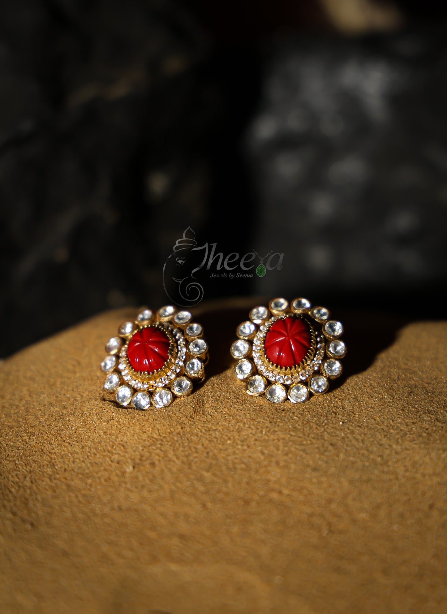 Big Coral center with moissanaite Studs