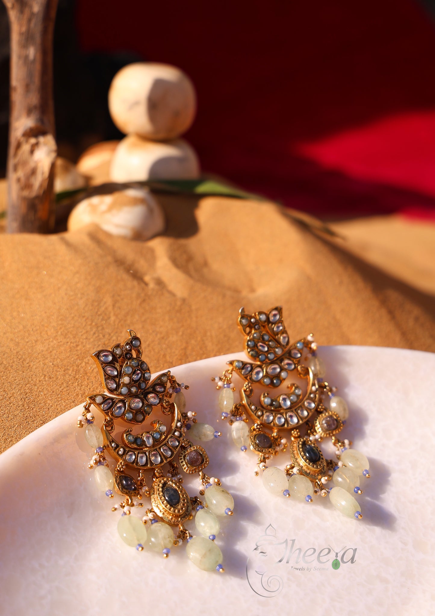 Light Grey jadao kundan with light green beads