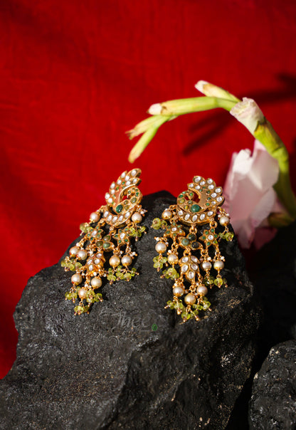 Jadao kundan Peacock with peridots