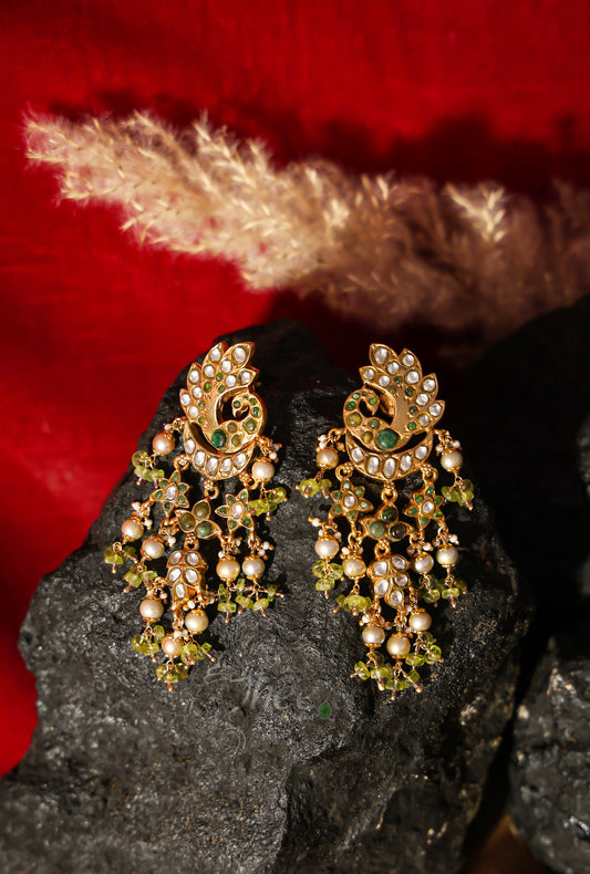 Jadao kundan Peacock with peridots