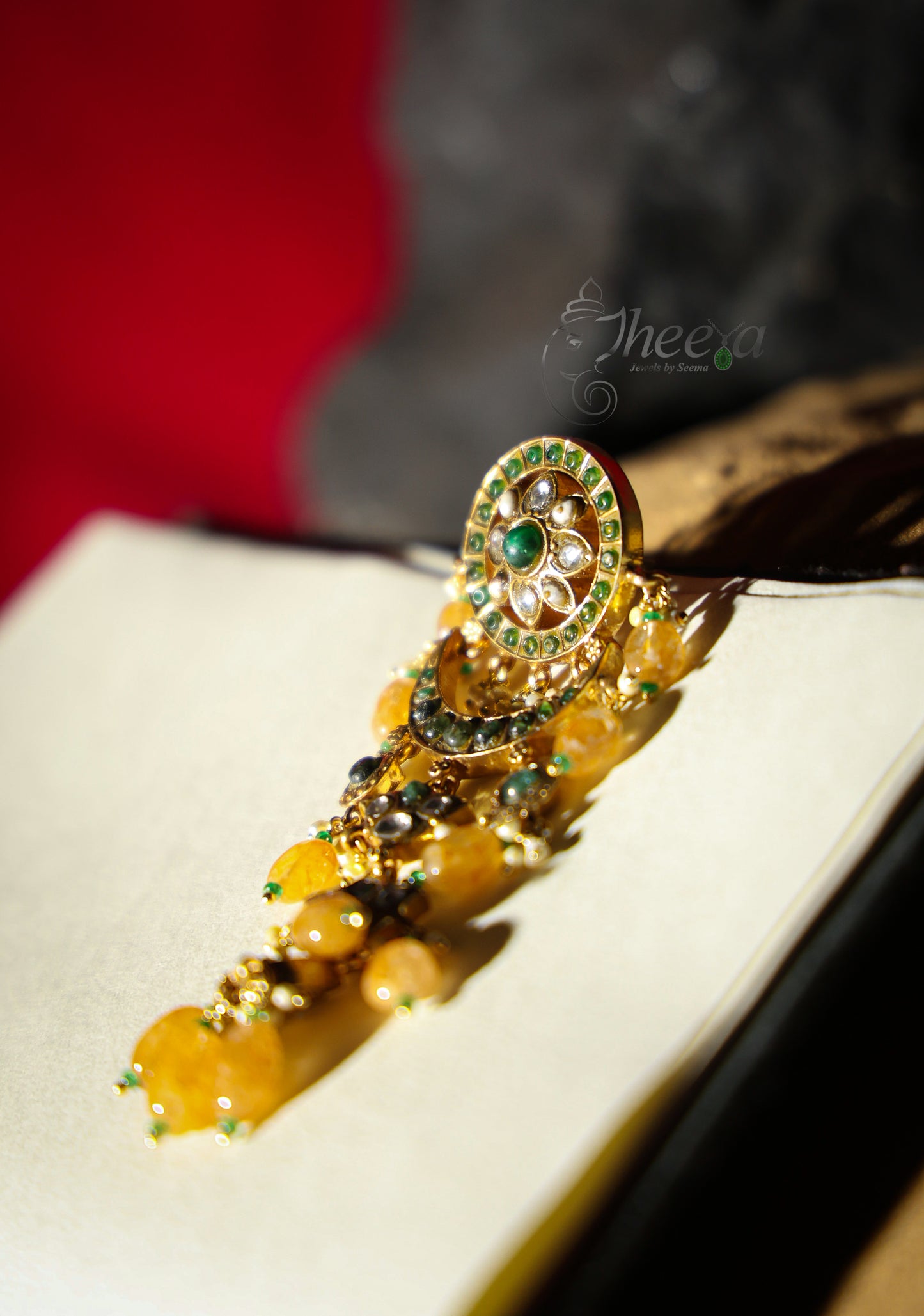 Long Yellow beads Jadao Kundan Earrings