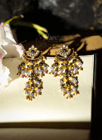 Amethyst jadao kundan long earrings