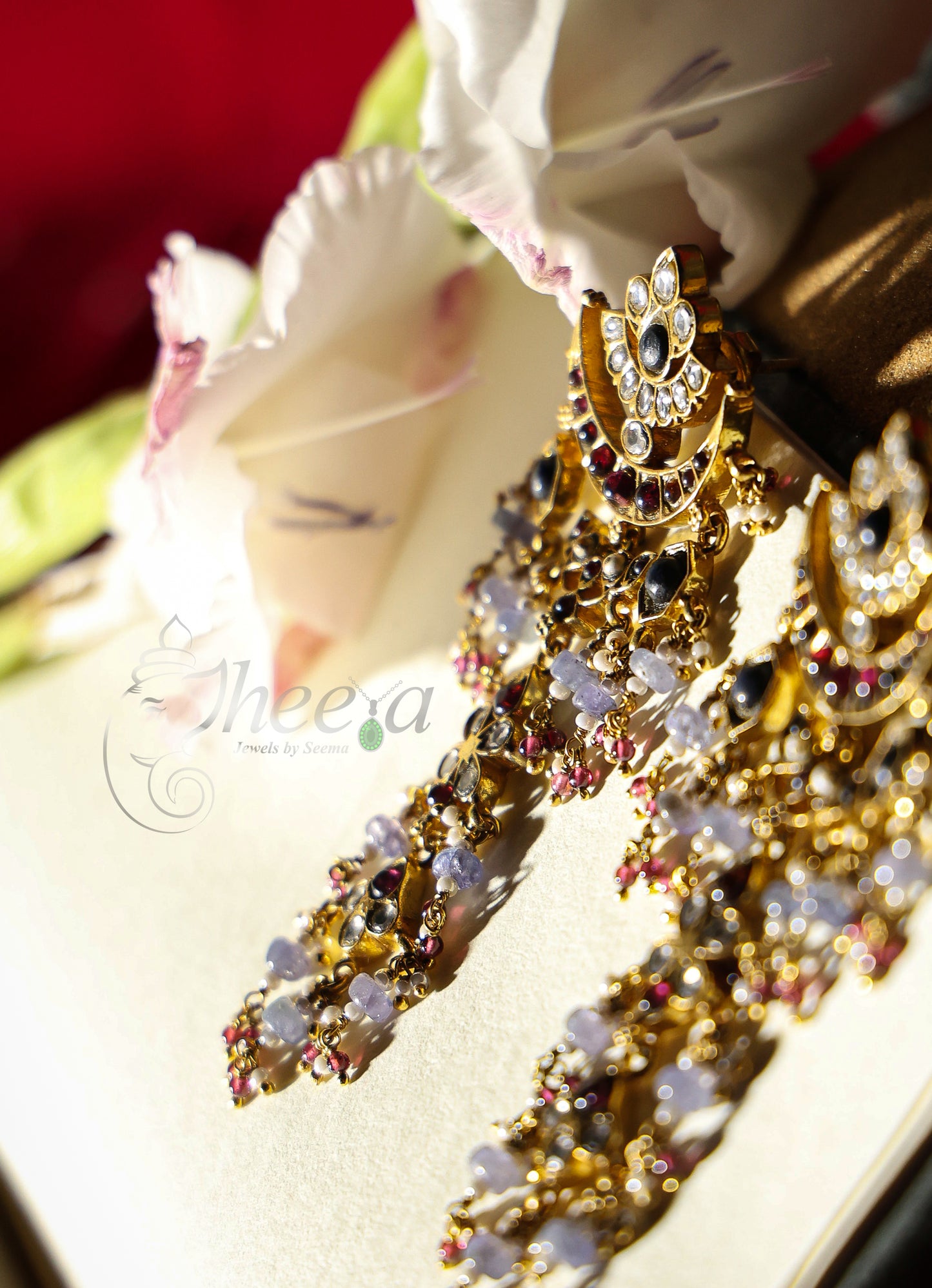 Amethyst jadao kundan long earrings