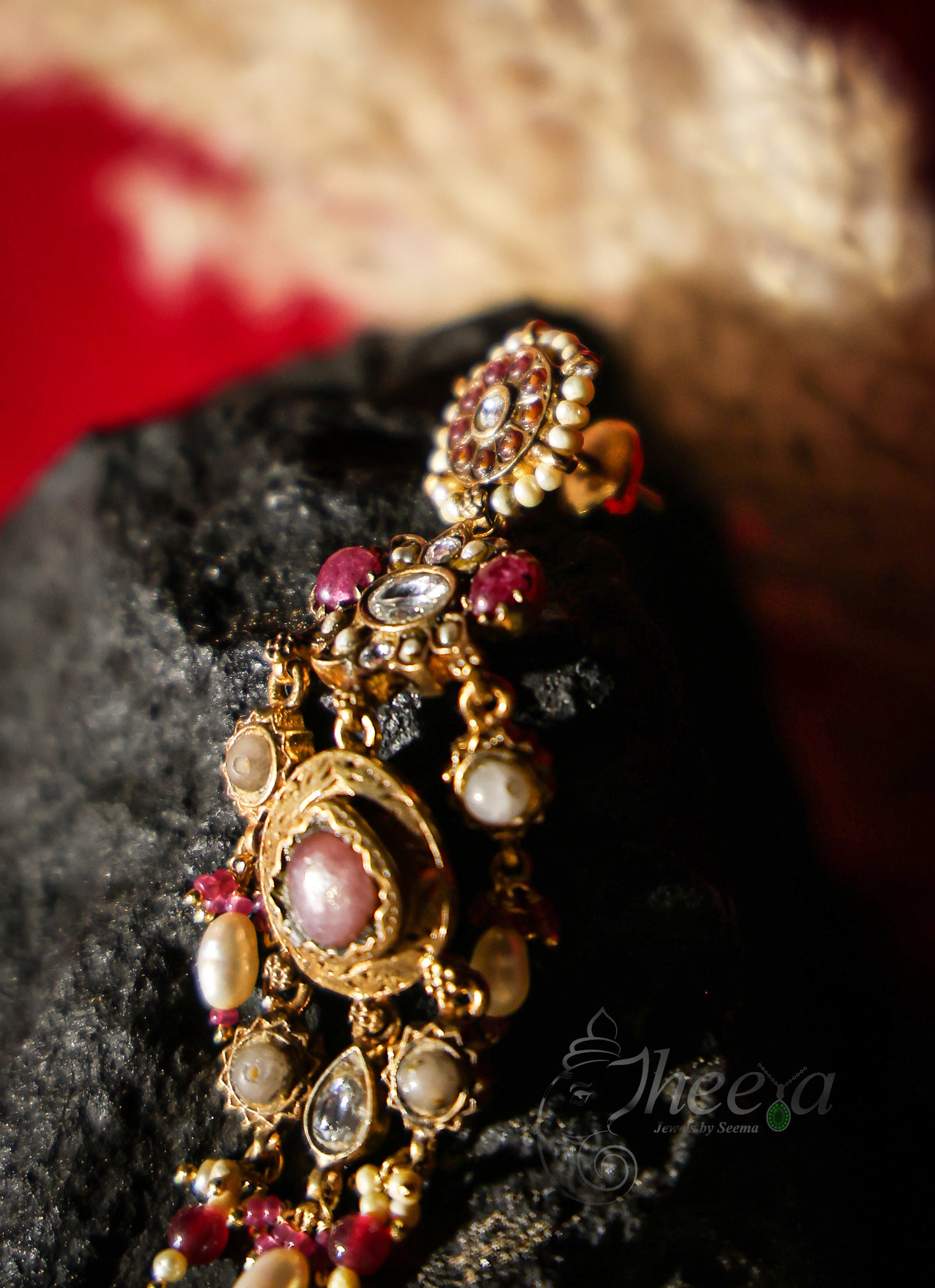 Pink stud Jadao kundan Danglers