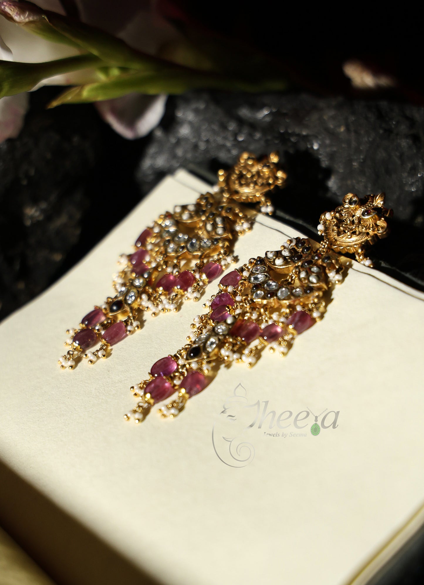 Gold stud Pink jadao Danglers