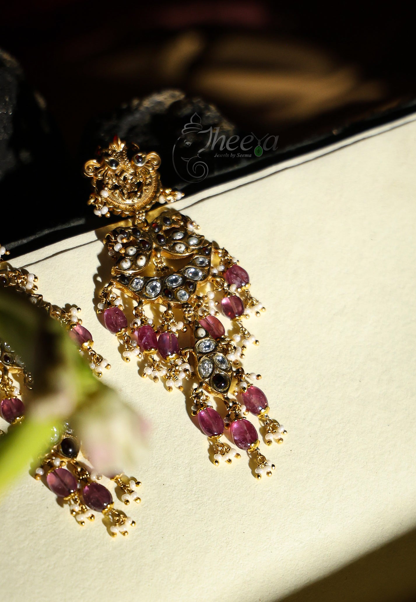 Gold stud Pink jadao Danglers