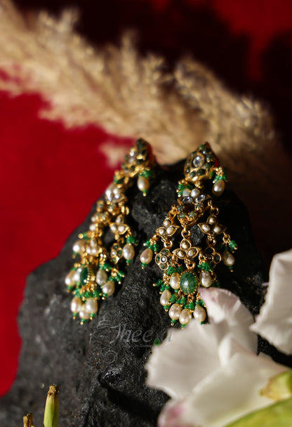 Green Mango stud with beads danglers