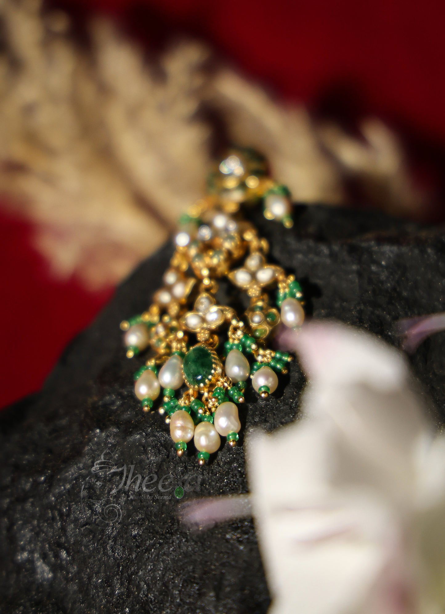 Green Mango stud with beads danglers