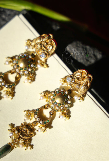 Rajwada Danglers Peacock Green Long Earrings