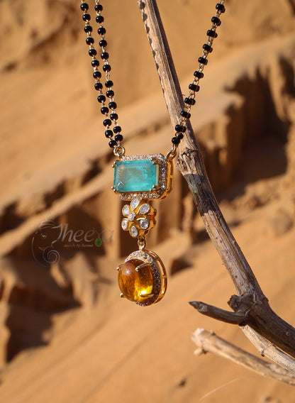 Green n yellow pendant black beads