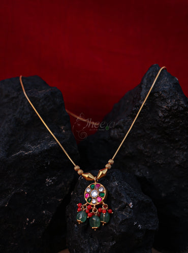 multi kundan pendant with gold chaina