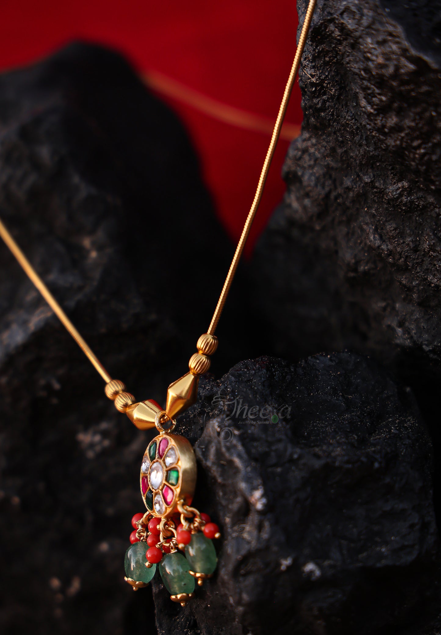 multi kundan pendant with gold chaina