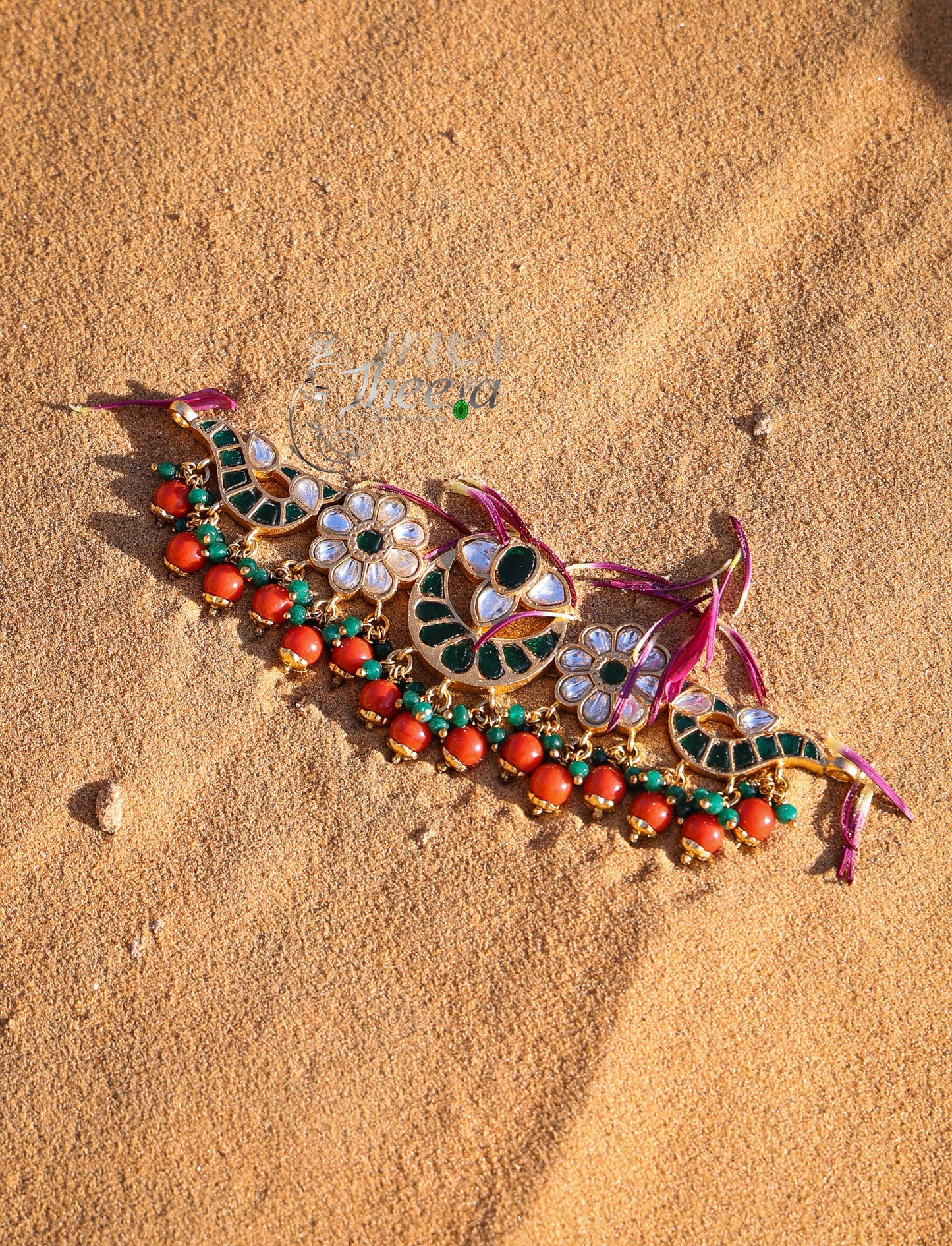 Green kundan choker set with coral beads