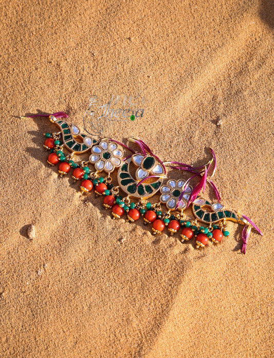 Green kundan choker set with coral beads