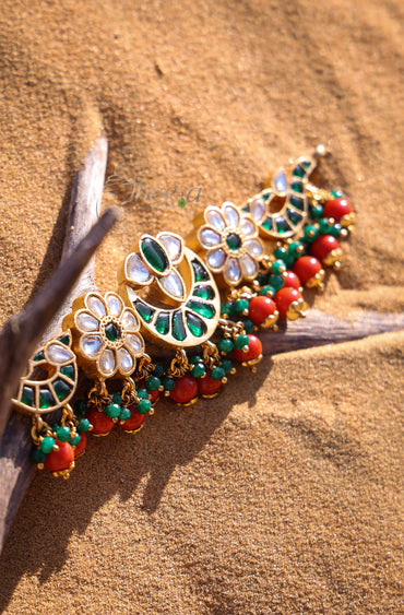 Green kundan choker set with coral beads