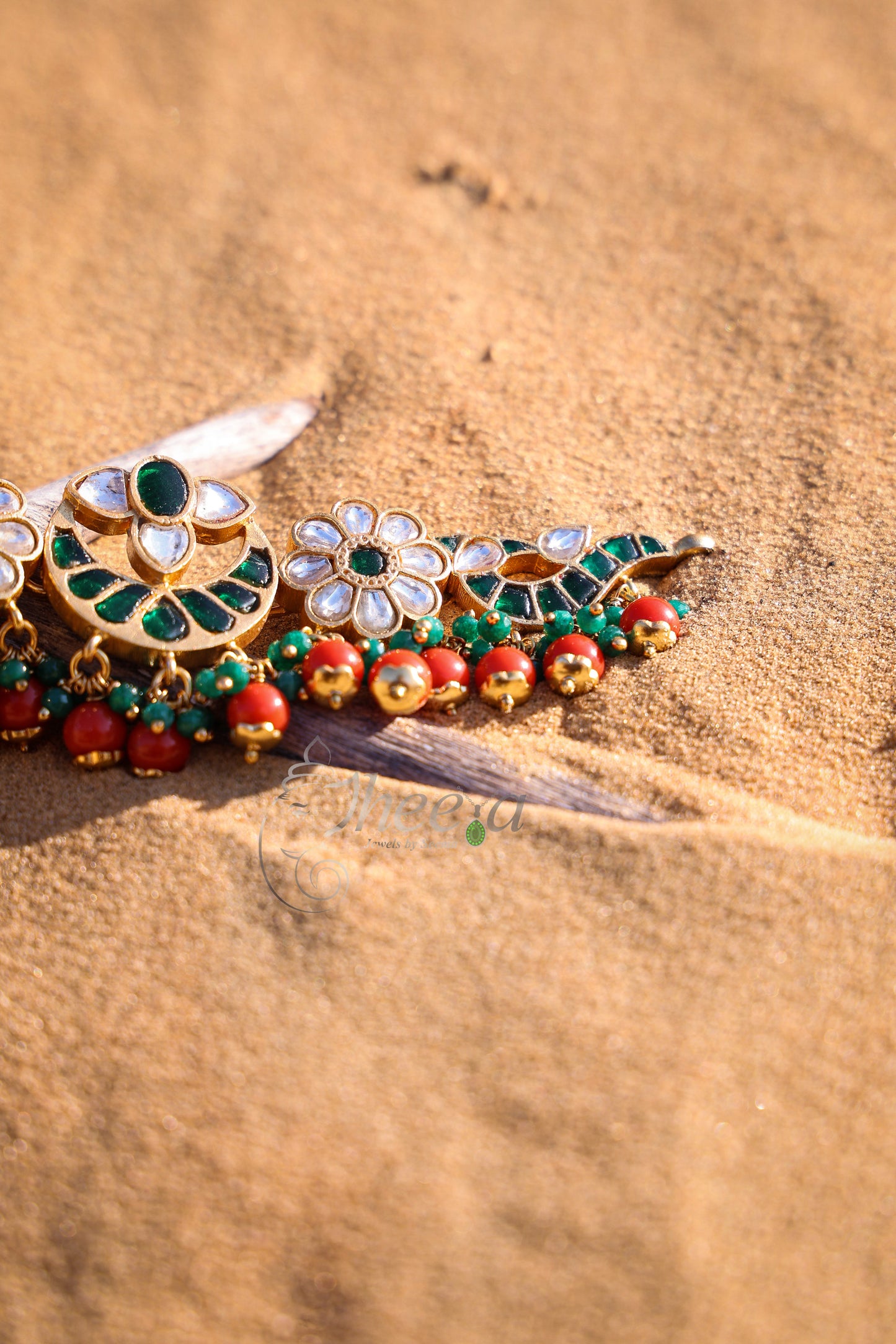 Green kundan choker set with coral beads