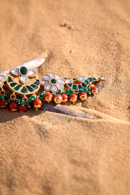 Green kundan choker set with coral beads