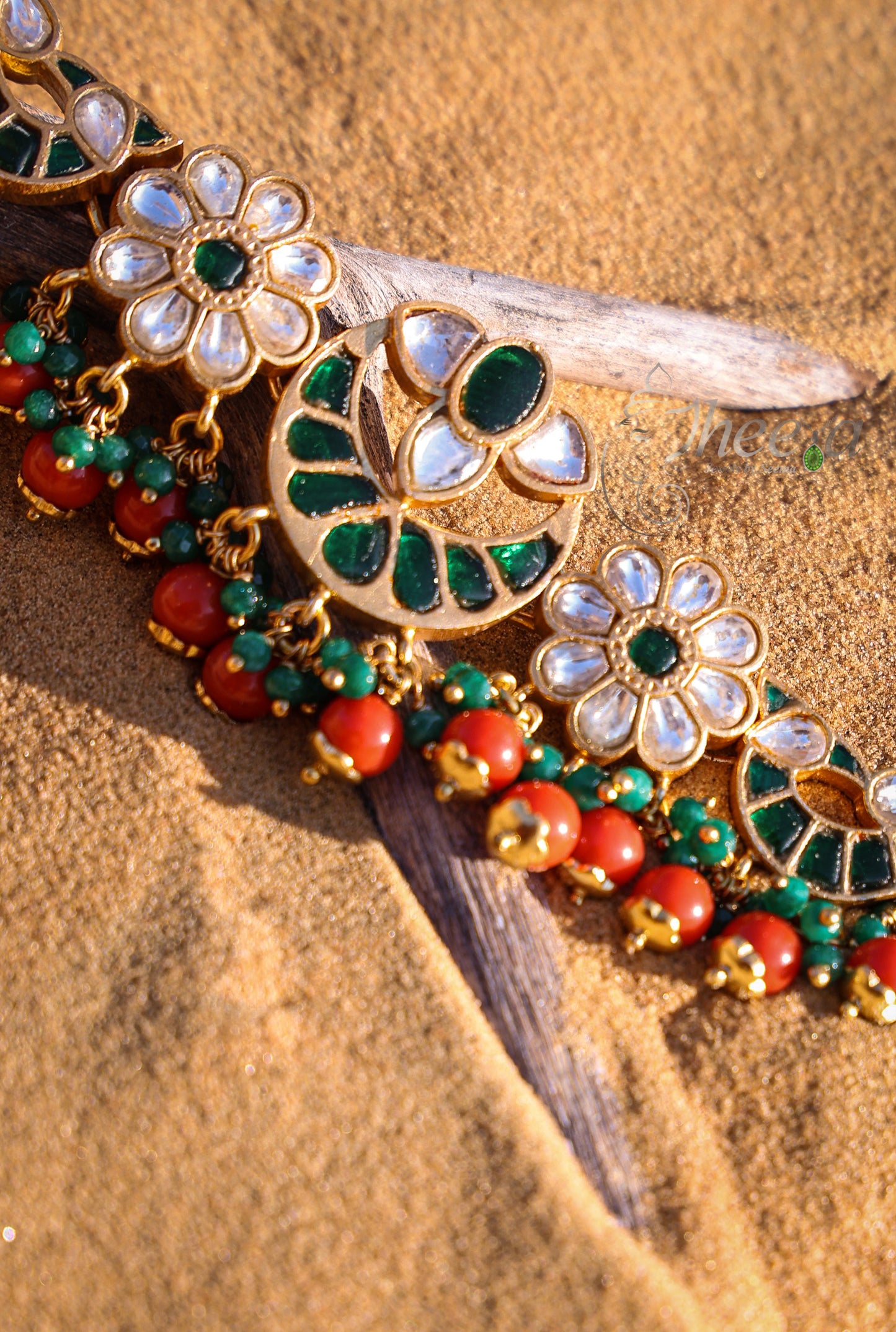 Green kundan choker set with coral beads