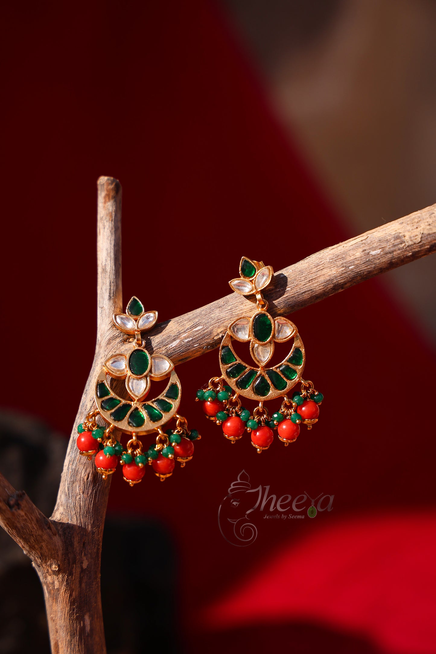 Green kundan choker set with coral beads