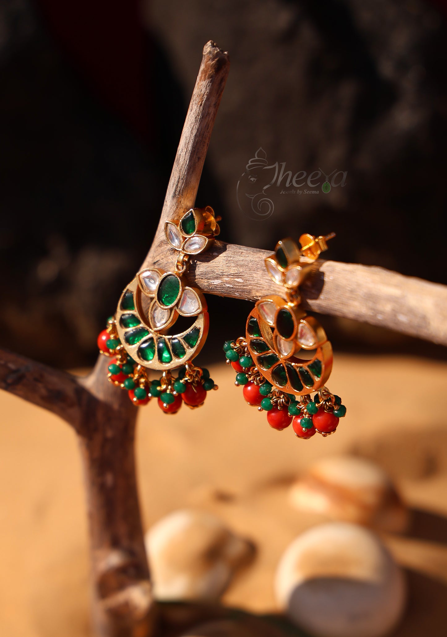 Green kundan choker set with coral beads