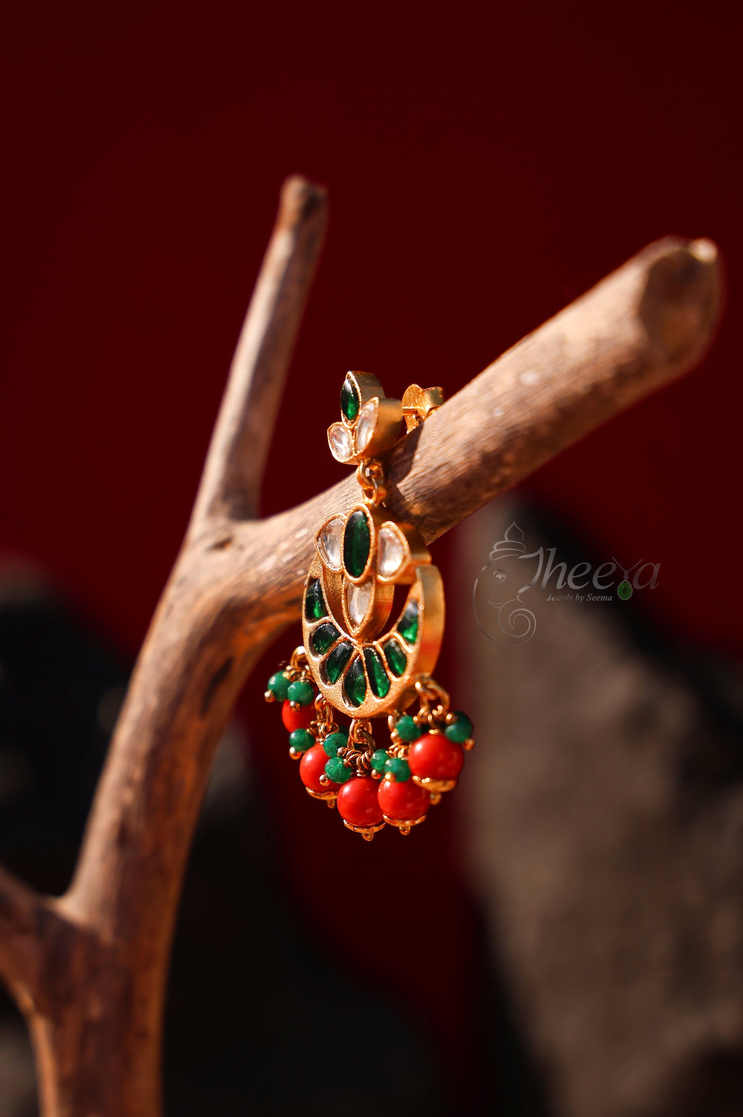 Green kundan choker set with coral beads