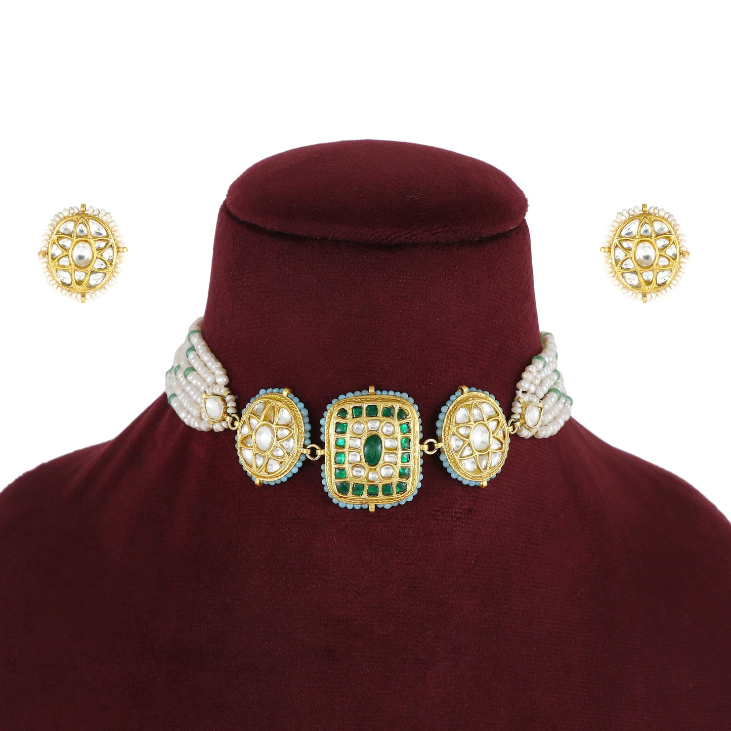 Turquoise and green Kundan Choker set Kundan choker set with Pearls