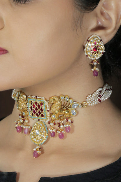Kundan Choker set with pink beads